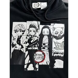 Vtg Official Demon Slayer Black Hoodie Nezuko Inosuke Tanjiro Zenitsu Mens Small